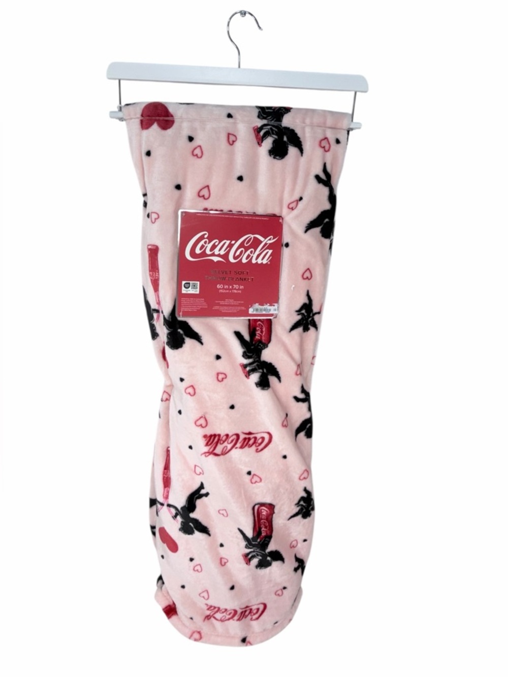 Coca Cola Cupid Valentine Velvet Soft Throw Blanket Pink 60x70 NWT Coke Logo